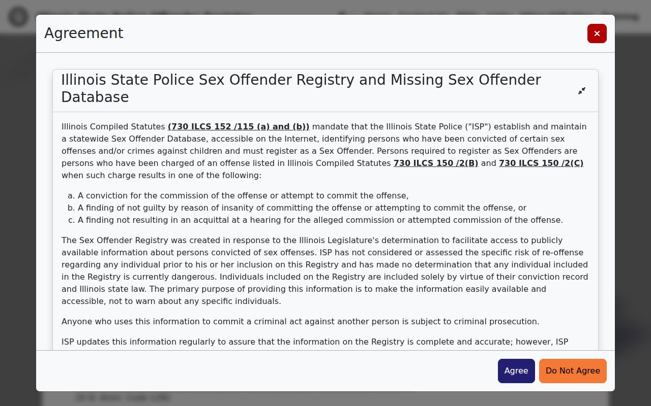 Wilmette residents directory Illinois State Police registry notice