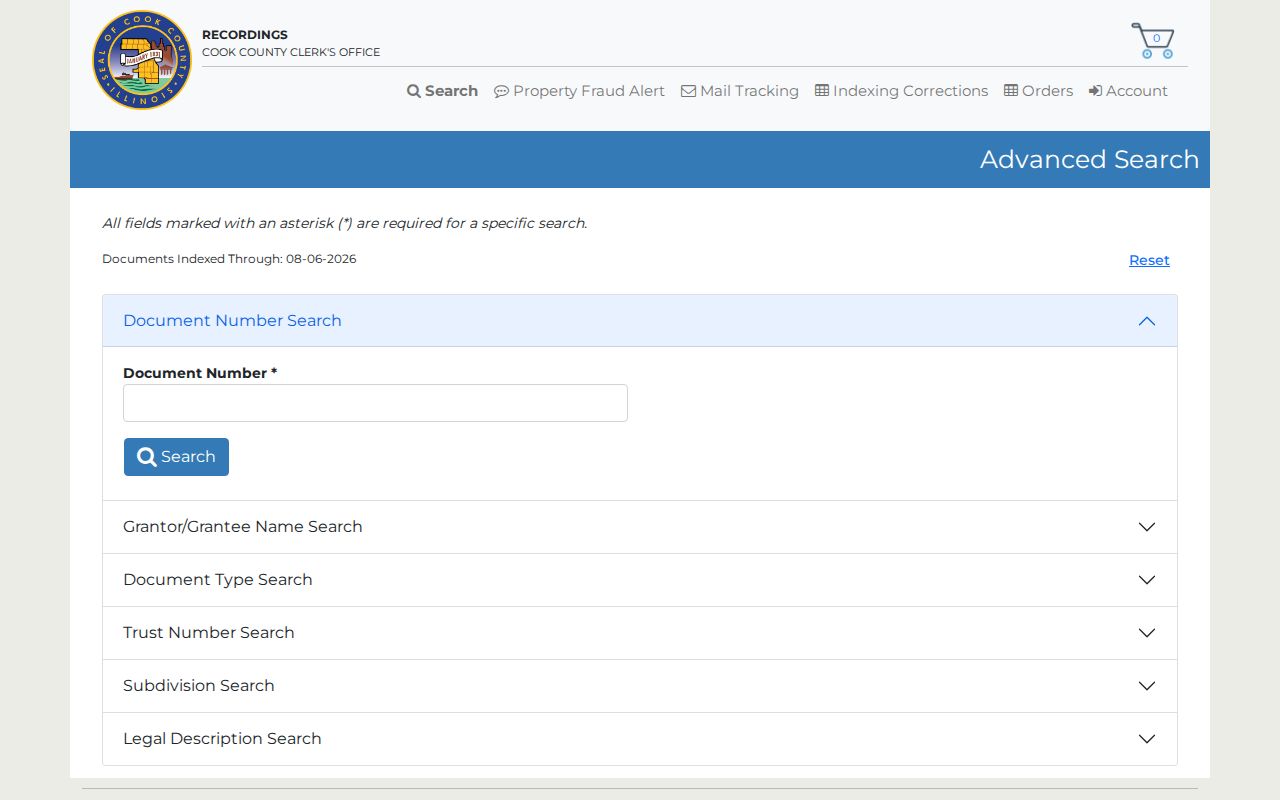 Cook County Clerk advanced deed search for Wilmette street records